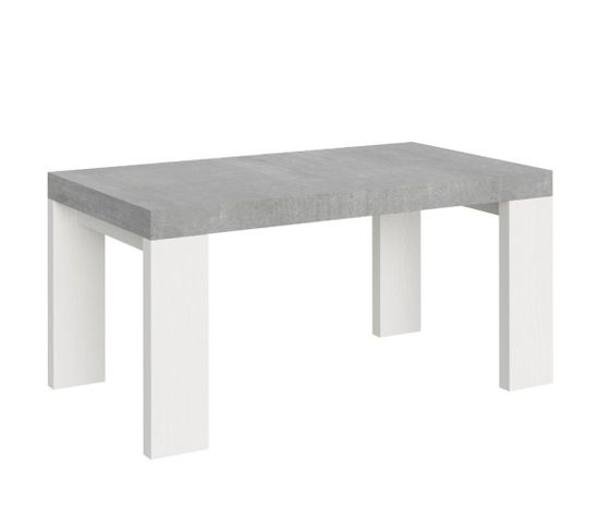 Table Extensible 90x160/264 Cm Roxell Mix Dessus Ciment Pieds Frêne Blanc