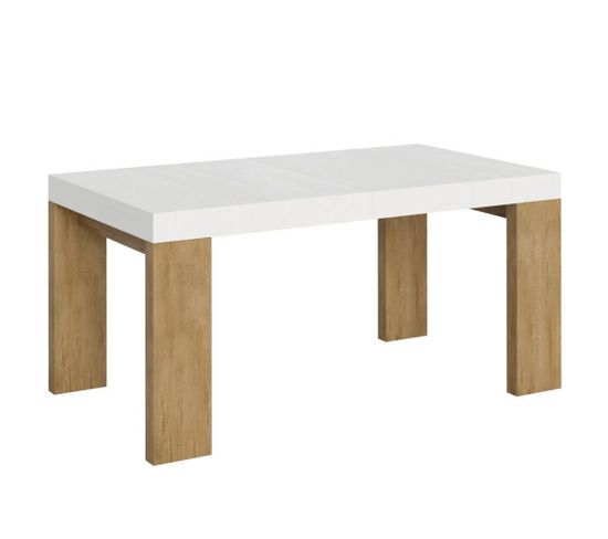 Table Extensible 90x160/420 Cm Roxell Mix Dessus Frêne Blanc Pieds Chêne Nature