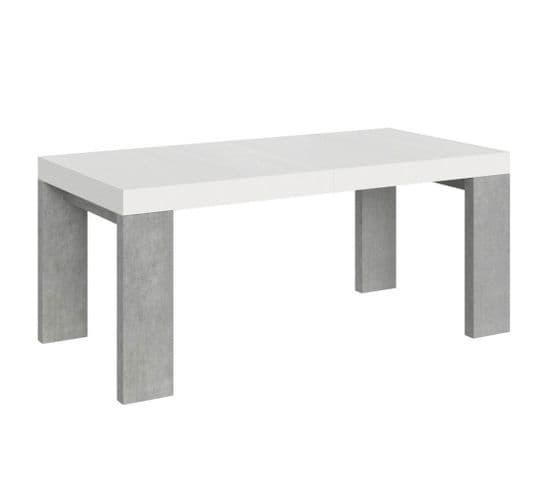 Table Extensible 90x180/440 Cm Roxell Mix Dessus Frêne Blanc Pieds Ciment