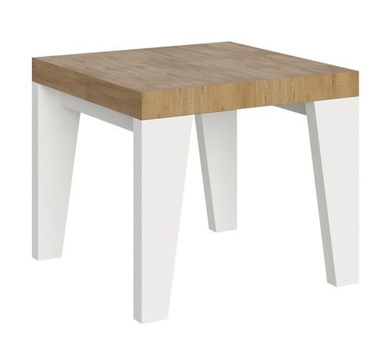 Table Extensible 90x90/246 Cm Naxy Mix Dessus Chêne Nature Pieds Frêne Blanc