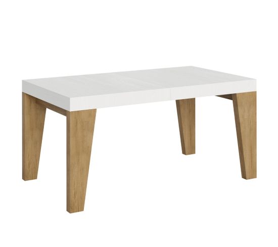 Table Extensible 90x160/264 Cm Naxy Mix Dessus Frêne Blanc Pieds Chêne Nature