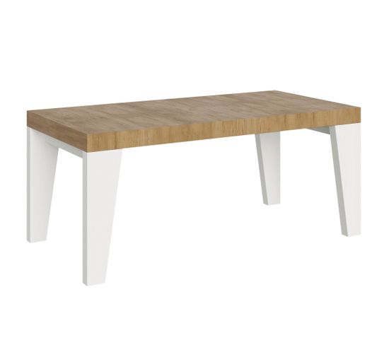 Table Extensible 90x180/284 Cm Naxy Mix Dessus Chêne Nature Pieds Frêne Blanc