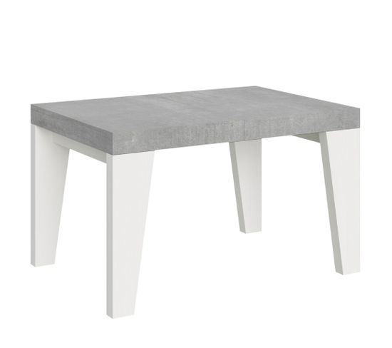 Table Extensible 90x130/390 Cm Naxy Mix Dessus Ciment Pieds Frêne Blanc