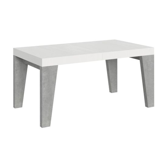 Table Extensible 90x160/420 Cm Naxy Mix Dessus Frêne Blanc Pieds Ciment