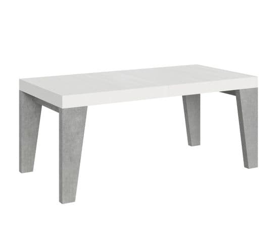 Table Extensible 90x180/440 Cm Naxy Mix Dessus Frêne Blanc Pieds Ciment