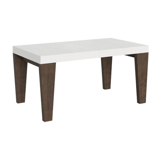 Table Extensible 90x160/264 Cm Spimbo Mix Dessus Frêne Blanc Pieds Noyer