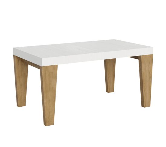 Table Extensible 90x160/264 Cm Spimbo Mix Dessus Frêne Blanc Pieds Chêne Nature