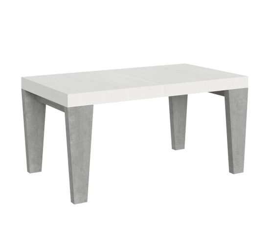 Table Extensible 90x160/264 Cm Spimbo Mix Dessus Frêne Blanc Pieds Ciment