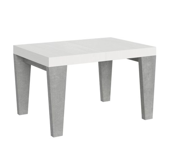 Table Extensible 90x130/390 Cm Spimbo Mix Dessus Frêne Blanc Pieds Ciment