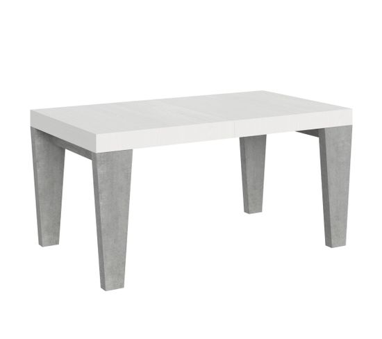 Table Extensible 90x160/420 Cm Spimbo Mix Dessus Frêne Blanc Pieds Ciment