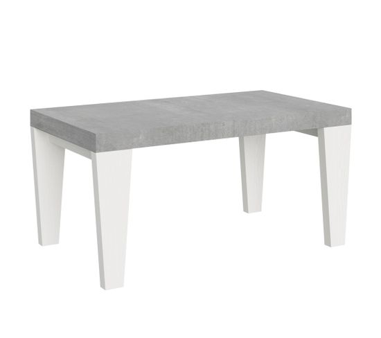 Table Extensible 90x160/420 Cm Spimbo Mix Dessus Ciment Pieds Frêne Blanc