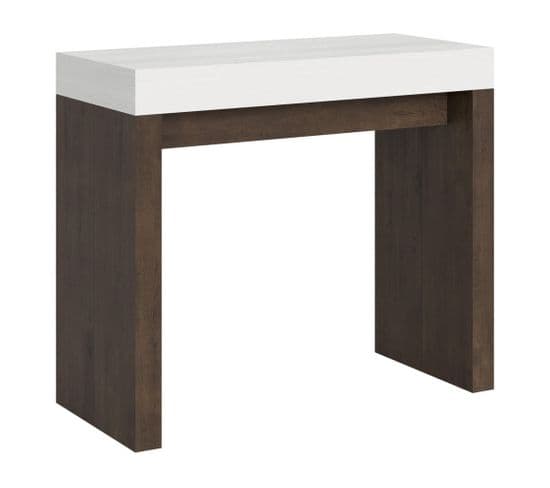 Console Extensible 90x40/196 Cm Roxell Mix Small Dessus Frêne Blanc - Structure Noyer