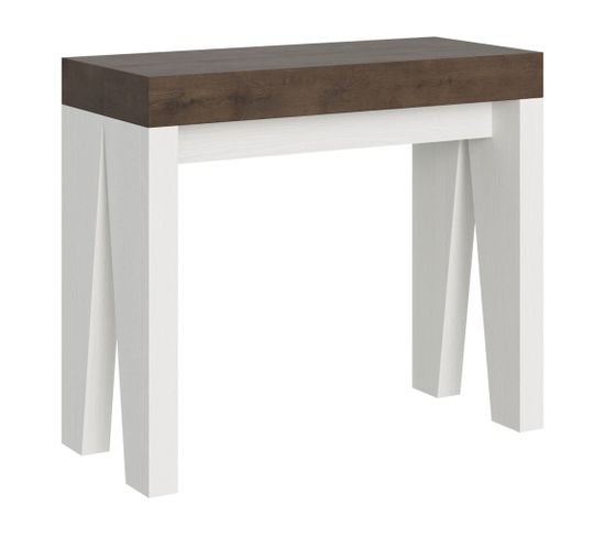 Console Extensible 90x40/196 Cm Naxy Mix Small Dessus Noyer  - Structure Frêne Blanc