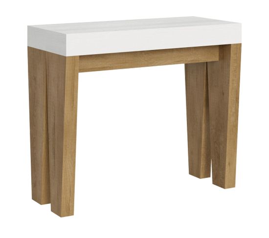 Console Extensible 90x40/196 Cm Spimbo Mix Small Dessus Frêne Blanc - Structure Chêne Nature