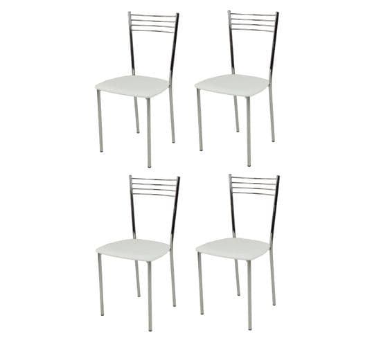 Set De 4 Chaises Elena En Acier, Assise Rembourrée En Simili-cuir Blanc