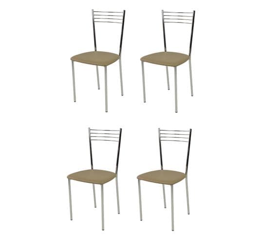 Set De 4 Chaises Elena En Acier, Assise Rembourrée En Simili-cuir Cappuccino