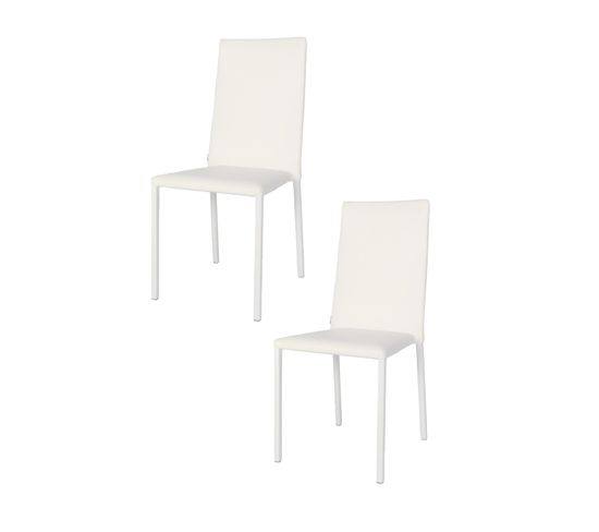 Set 2 Chaises Empilables Julia, Structure En Acier, Assise Et Dossier Revêtus En Simili Cuir Blanc