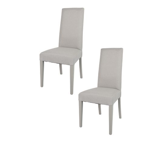 Set 2 Chaises Glam, Structure En Hêtre Couleur Gris Perle, Assise Et Dossier Revêtus En Tissu