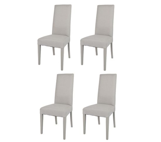 Set 4 Chaises Glam, Structure En Hêtre Couleur Gris Perle, Assise Et Dossier Revêtus En Tissu