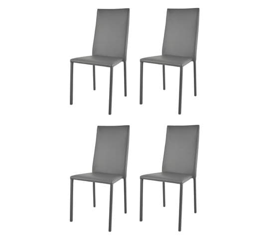 Set 4 Chaises Empilables Julia Structure En Acier,assise Et Dossier Revêtus En Simil Cuir Gris Foncé