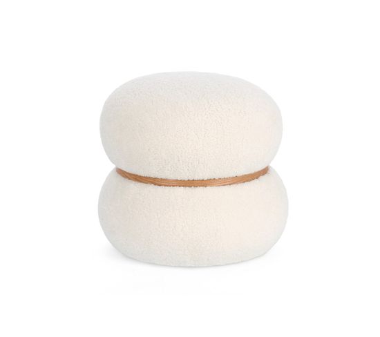 Pouf Rond Bouclette Blanc Ivoire D43 - Stratus