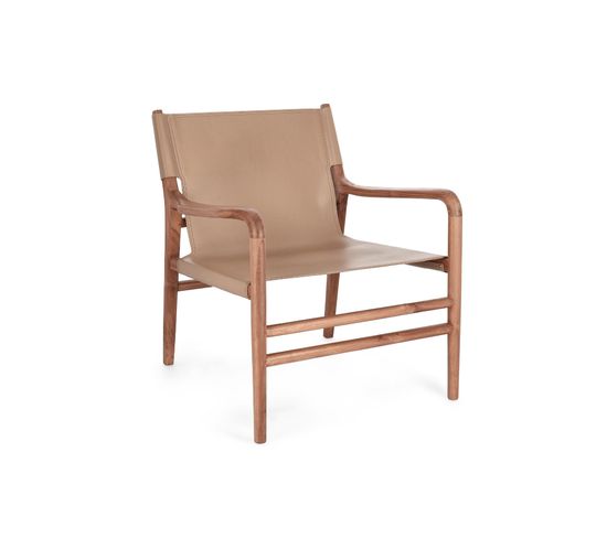 Fauteuil Lounge à Accoudoirs En Bois Teck Et Cuir Pleine Fleur - Liam