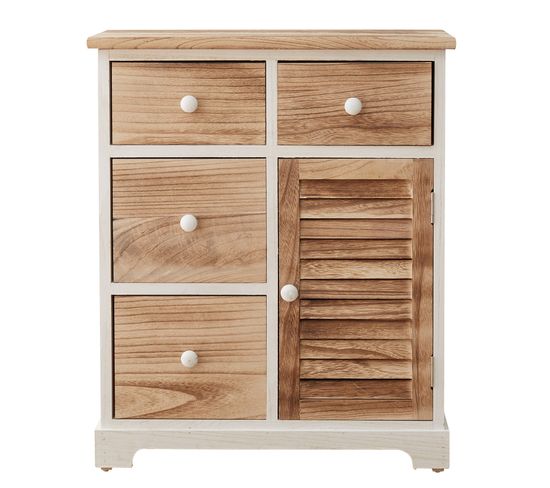 Armoire Commode Blanc Marron 4 Tiroirs 1 Porte Bois 70x60x30