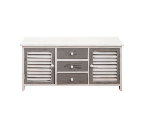 Buffet 2 Portes 3 Tiroirs Bois Blanc Gris 44x90x34