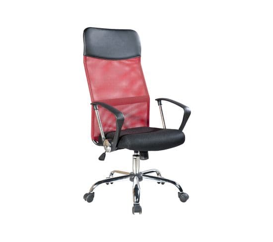 Fauteuil Bureau Chaise Rouge Noir Avec Roues 113/123x57,5x58,5