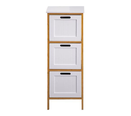 Commode De Salle De Bains 3 Tiroirs Mdf Bois Blanc Bambu