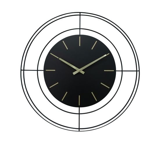 Grande Horloge Murale Analogique En Métal Noir Or 50 Cm