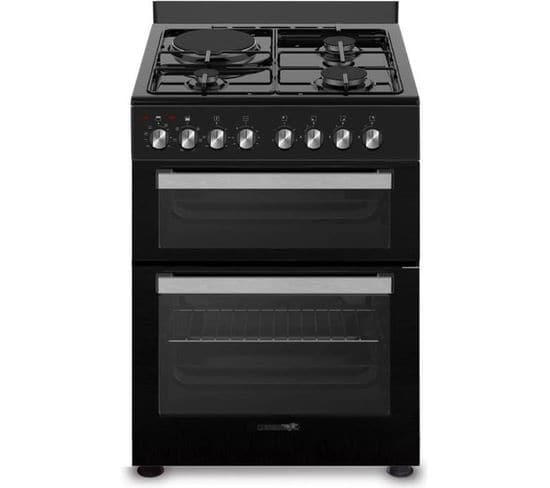 Cuisinière mixte 3 foyers gaz + 1 électrique - 2 Fours - Sm61dfn - Noir