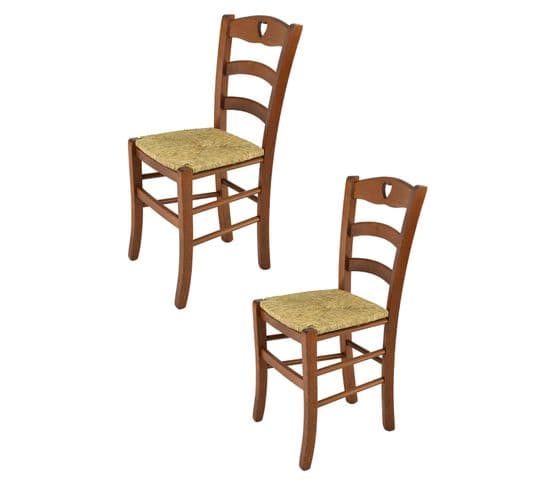 Set 2 Chaises Cuore Cuisine, Bar Et Salle à Manger, Hêtre Noyer  Clair, Assise En Paille