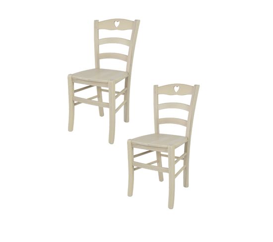 Set 2 Chaises Cuore Cuisine, Bar Et Salle à Manger En Hêtre Aniline Blanche, Assise En Bois