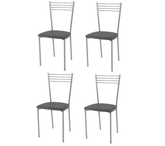 Set De 4 Chaises Elena Acier Alluminium, Assise Simili-cuir Gris Foncé