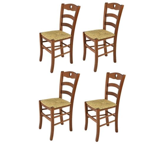 Set 4 Chaises Cuore Cuisine, Bar Et Salle à Manger, Hêtre Noyer  Clair, Assise En Paille