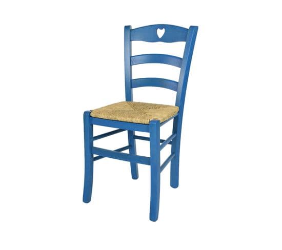 Chaise Cuore Pour Cuisine, Bar Et Salle à Manger, Hêtre Aniline Bleu, Assise En Paille