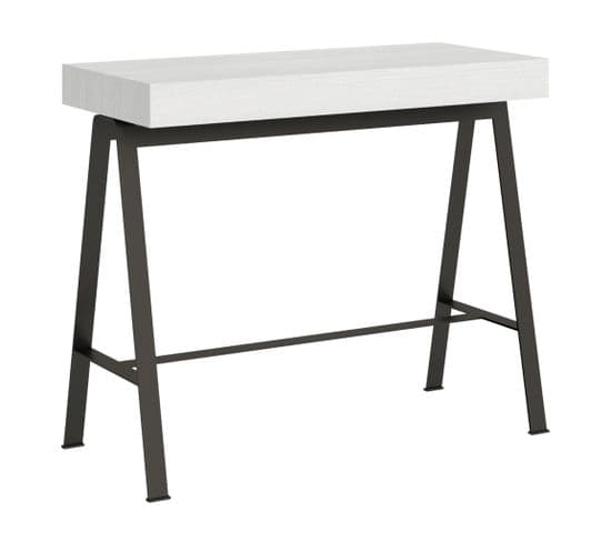 Console Extensible 90x40/300 Cm Banco Frêne Blanc Cadre Anthracite