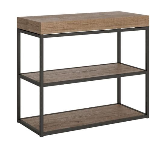 Console Extensible 90x40/196 Cm Plano Small Chêne Nature Cadre Anthracite