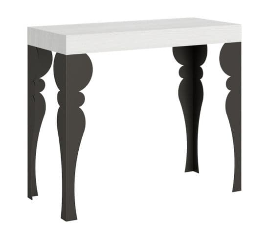 Console Extensible 90x40/300 Cm Paxon Frêne Blanc Cadre Anthracite