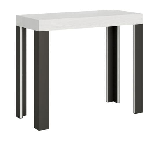 Console Extensible 90x40/196 Cm Linea Small Frêne Blanc Cadre Anthracite