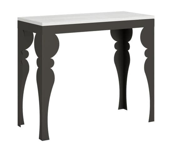 Console Extensible 90x40/196 Cm Paxon Small Evolution Frêne Blanc Cadre Anthracite