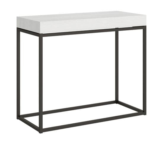 Console Extensible 90x40/196 Cm Nordica Small Frêne Blanc Cadre Anthracite