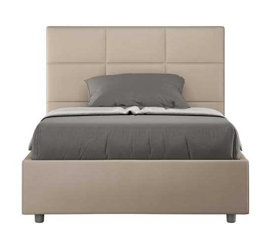 Lit Rembourré Sans Sommier 140x210 Similicuir Taupe Mika