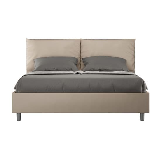 Lit Rembourrée Avec Sommier 160x210 Similicuir Taupe Antea