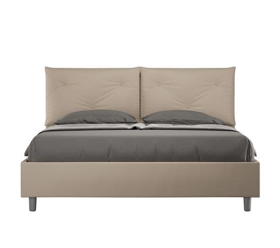 Lit Rembourré Sans Sommier 160x210 Similicuir Taupe Appia