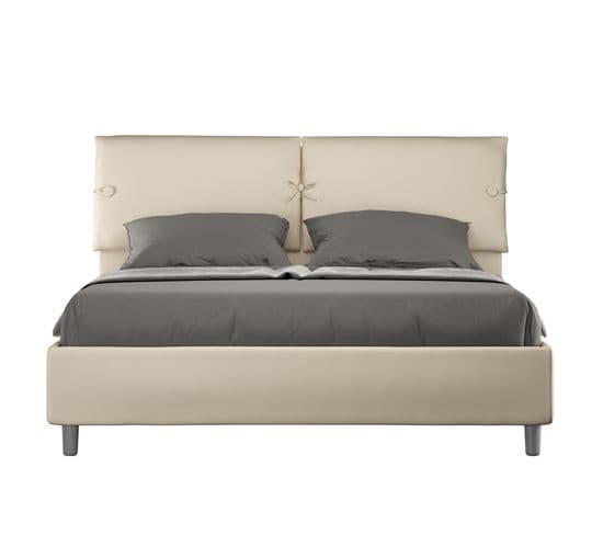 Lit Rembourrée Coffre 160x190 Similicuir Taupe Sleeper