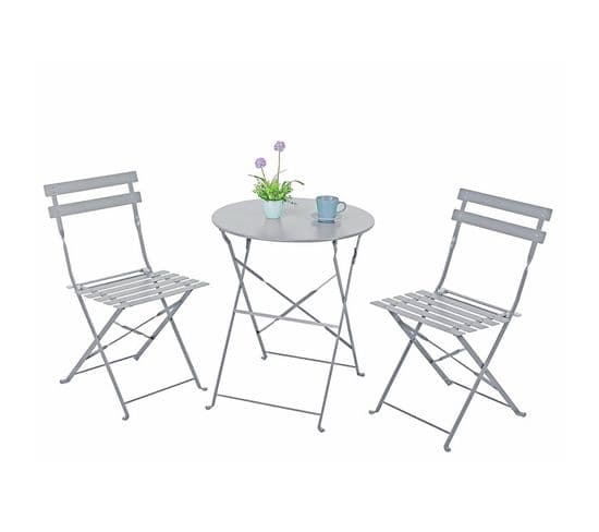 Ensemble Balcon Avec Chaises Et Table Pliantes En Acier Dalia Gris