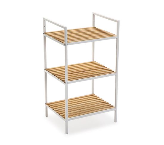 Meuble Pour La Salle De Bain Willow 39x32,5x70 cm,bambou Et Métal, Blanc