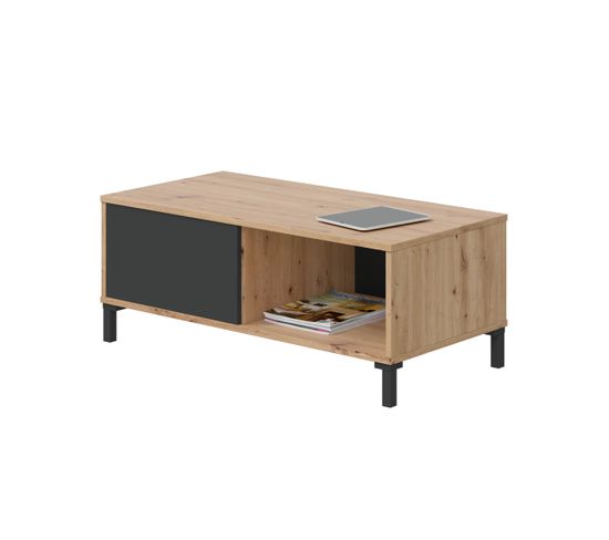 Table Basse 2 Niches De Rangement Effet Bois - L100 X H40 Cm